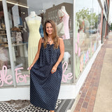 Dot To The Top Midi Dress in Navy