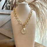 Pearl Charm & Round w/Cross Pendant Necklace