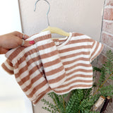 Quincy Mae Terry Tee Set Latte Stripes
