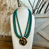 3 Layered Round & Marble Bead Necklace -Dark Green