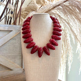 Marble Pebble Bead Necklace - Burgundy