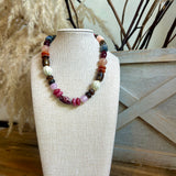Multi Shape Marble Stone Necklace- Burgundy Multi