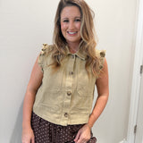 Denim Ruffle Vest in Tan