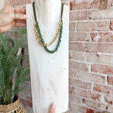 Layered Color Coated Chain & Cord Necklace in Olive