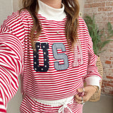 USA Crewneck in Red Stripes