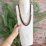 Layer Color Coated Chain & Cord Necklace in Burgundy