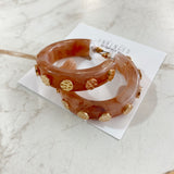Hammered Metal Circle Acetate Hoops- Tan
