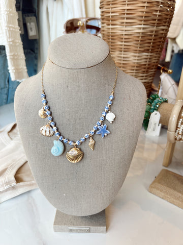 Blue and White Chunky Charm Necklace