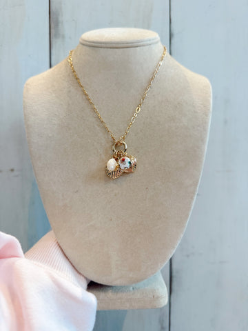 Pearl & Rondelle Beaded Necklace in Peach