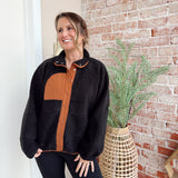 Colorblock Fleece Jacket in Black