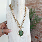 Oval Stone & Pearl Necklace in Sage
