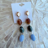 Metal & Color Ball Earrings in Light Blue