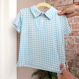 Goosies Polo Shirt - Gingham in Cottage Blue