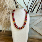 Rondelle Bead & CCB Ball Necklace- Red