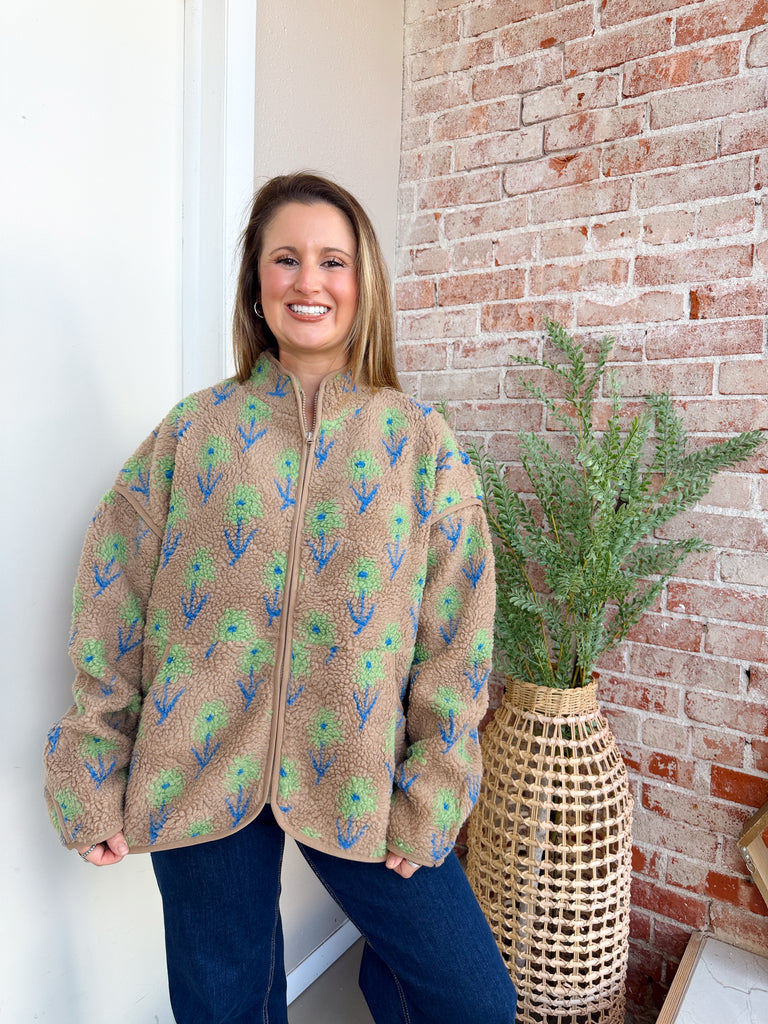 Mocha Floral Fleece Jacket