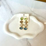 Oval Cut Glass Linear Drop Earrings in Mint & Aqua
