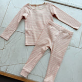 Quincy Mae Ribbed Tee + Legging Set Dusty Rose Microstripe
