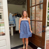 Navy Striped Smocked Mini Dress