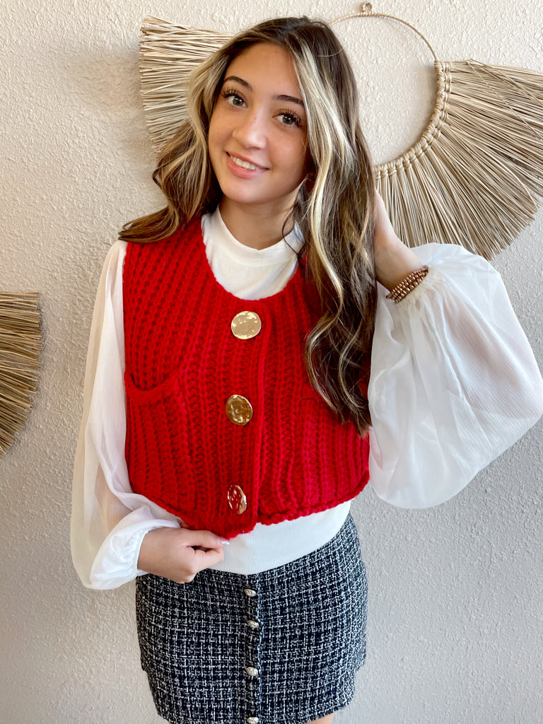 Big Button Sweater Vest in Red