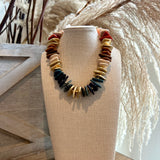 Chunky Flat Bead Mix Necklace - Red/Navy