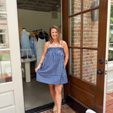 Navy Striped Smocked Mini Dress