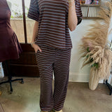 Mocha Blue Striped Lounge Set Bottoms