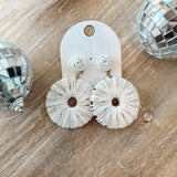 Wrapped Raffia & Seedbead Disk Earrings