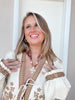 Brown Scarf Necklace with Pearl Cross