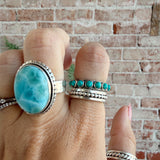 Turquoise 925 Sterling Silver Studded Ring- Bright