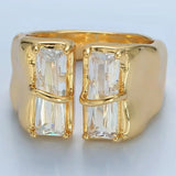 24K Gold Filled Double Baguette Cz Signet Wrap Ring