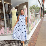 Classy Tie Dress - Blue Polka Dot