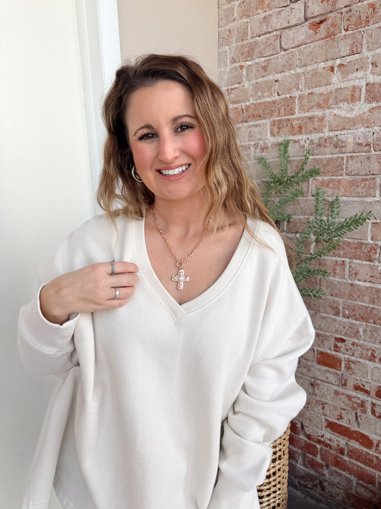 Pearl Studded Cross Necklace