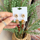 Metal & Color Ball Earrings in Brown