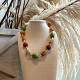 Multi Shape Marble Stone & Bar Necklace - Olive