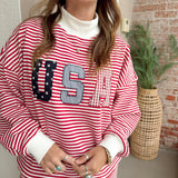 USA Crewneck in Red Stripes
