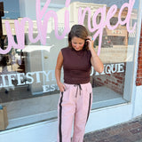 Fall Track Pants- Pink & Brown