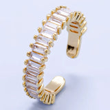 Baguette Ring Open Ring Gold Band Crystal Ring