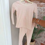 Quincy Mae Ribbed Tee + Legging Set Dusty Rose Microstripe