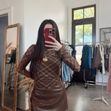 Chestnut Plaid Mesh Top