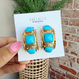 Chunky Blue Stone Gold Hoops