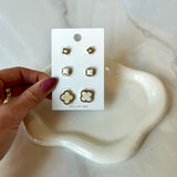 Shell Clover 3 Pair Studs Set