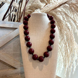 Colored Ball & Knot Necklace - Burgundy