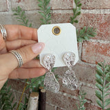 Hammered Wavy Teardrop Dangle Earrings- Silver