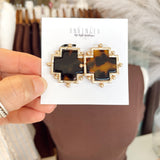 Tortoise Square Cross Earring