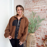 Colorblock Fleece Jacket in Brown