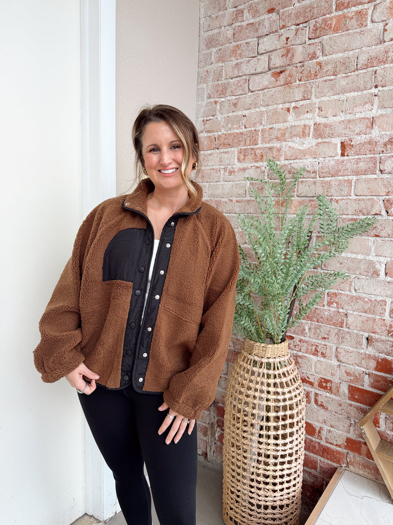 Colorblock Fleece Jacket in Brown
