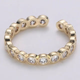 Fancy Clear Cz and Round Bezel Open Ring Band Set in Gold Ring
