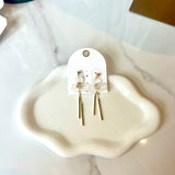Crystal Flower & Metal Bar Drop Earrings