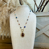 Oval Stone & Bead Necklace - Brown/Multi
