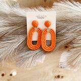 Raffia Oval Earrings- Orange